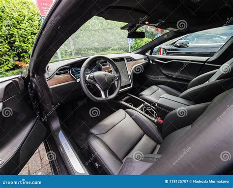 Urmond, NETHERLANDS - MAY 31, 2018: Leather Luxury Interior of Electric ...