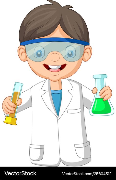 Cartoon boy scientist holding two test tube Vector Image