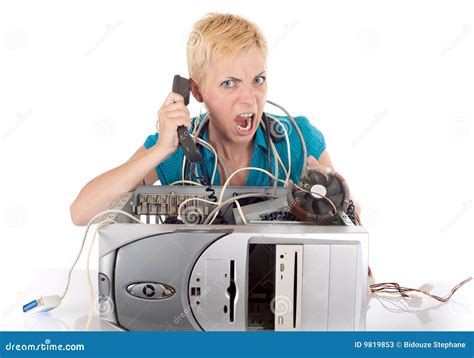 Angry woman and computer stock image. Image of female - 9819853