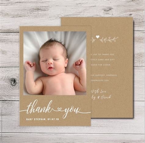 Baby thank you cards baby thank you card with photo rustic | Etsy | Baby thank you cards ...