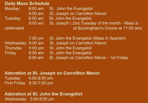 Regular Daily Mass Schedule - St. Joseph on Carrollton Manor