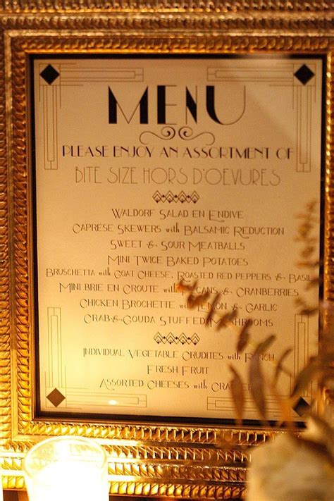 Menu for a small bites buffet all Great Gatsby/The Roaring 20's themed ...