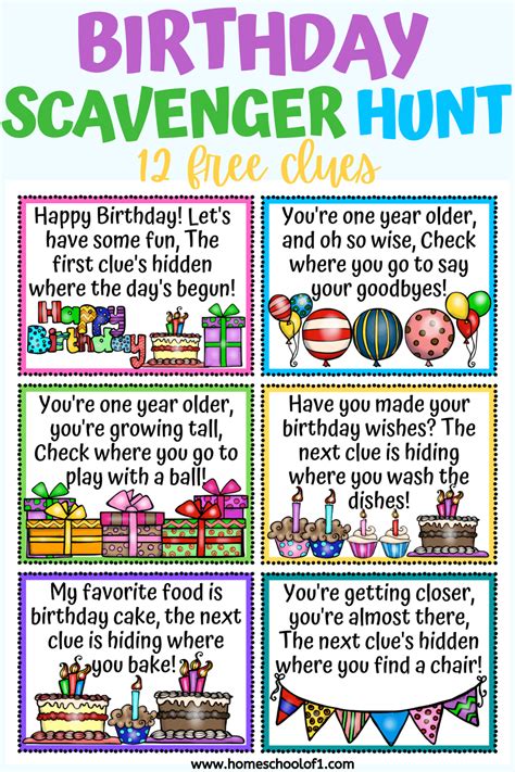 Free Birthday Scavenger Hunt Printable Clues