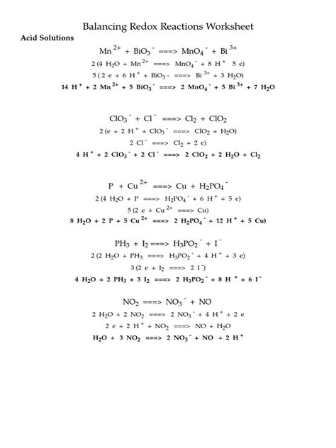 Electrochemistry Exercises 2 Balancing redox equations – Chemistry Classes / Ronald Reagan S.H.S.