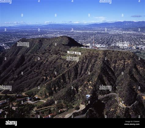 HOLLYWOOD SIGN (aerial view). City of Burbank behind the sign Stock ...