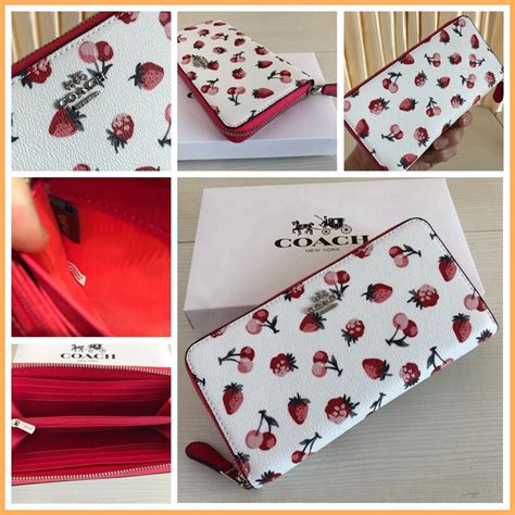 Coach long wallet women zipper wallet fashion strawberry print large ...