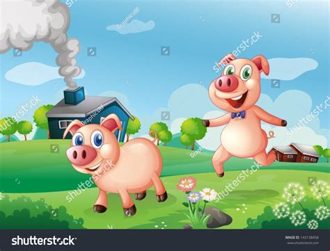 Illustration Two Happy Pigs Farm Stock Vector (Royalty Free) 143138458 ...