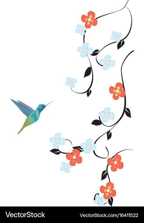 Hummingbird and flowers Royalty Free Vector Image