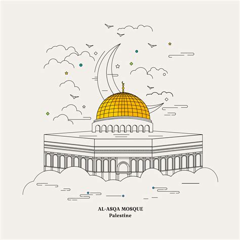 Al Aqsa Mosque in line art. Palestine landmark. 21758254 Vector Art at ...