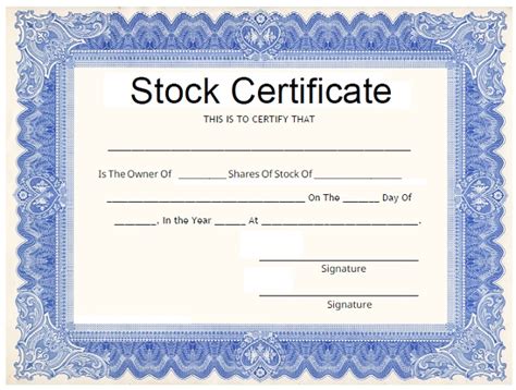 Ms Word Stock Certificate Template