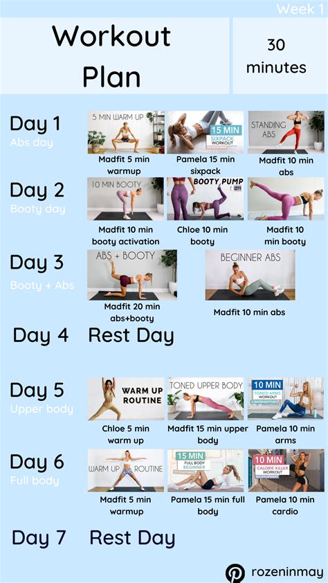 Weekly Workout Plan | Workout plan, Daily workout plan, Workout videos