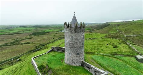 Doonagore Castle Aerial Foggy View, Iconic Landmark in 4k Stock Footage ...