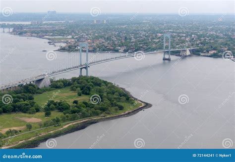 Aerial View of Whitestone Bridge with Traffic and Trump Golf Course ...