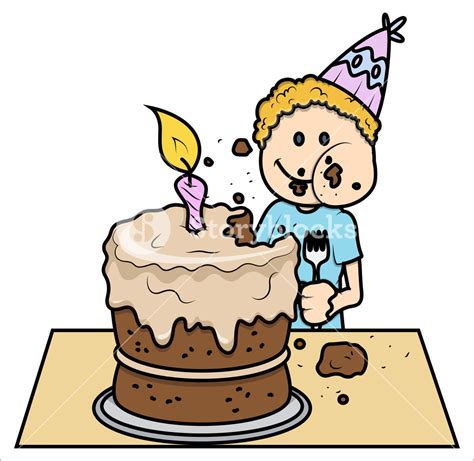 Adorable Child Enjoying Birthday Cake - Vector Cartoon Illustration Royalty-Free Stock Image ...