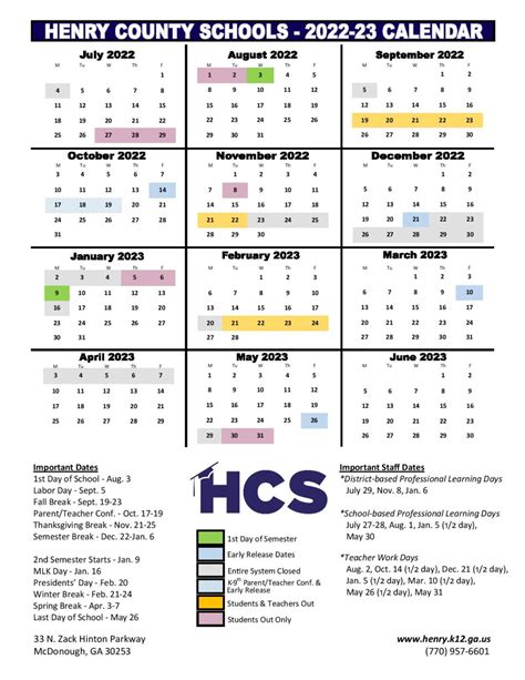 Henry County School Calendar 2022-2023 in PDF