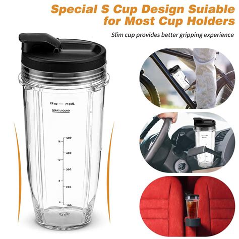 Blender Replacement Parts for Ninja 24oz Cups with Lids 7 Fins ...