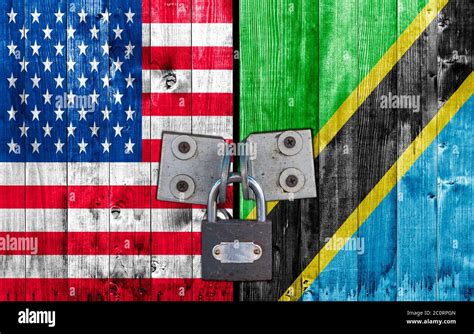 US and Tanzania flag on door with padlock Stock Photo - Alamy