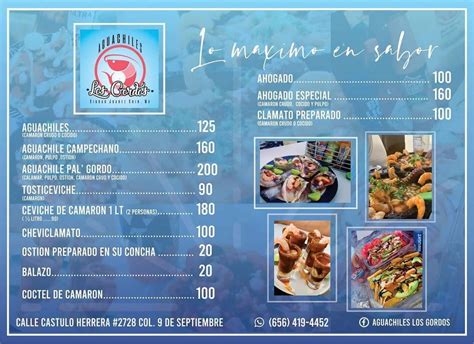 Menu at Aguachiles "Los Gordos" restaurant, Ciudad Juarez