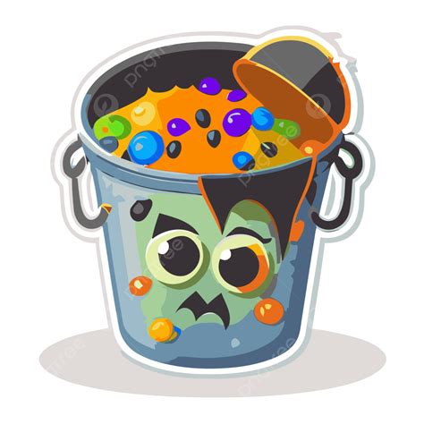 Bucket Full Of Halloween Candy With Colorful Eyes Clipart Vector, Sticker Design With Cartoon ...