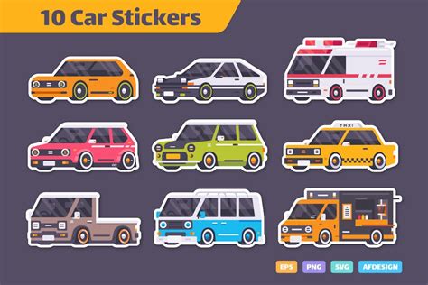 Cartoon Car Stickers, Graphics - Envato Elements