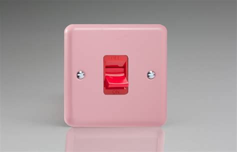 Varilight Lily Rose Pink 45A Cooker Switch (Single Plate, Red Rocker) - Switch Socket and Supplies