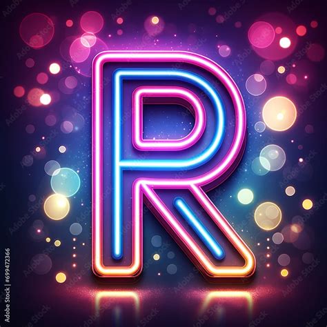 Radiant Neon Letter R, neon, letter R, bright, glow, alphabet, blue, vibrant, 3D typography ...