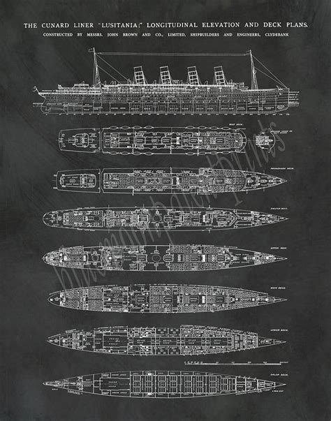 R.M.S. Lusitania Poster - Lusitania Ship Print - Lusitania Blueprint - Lusitania Deck Plans ...