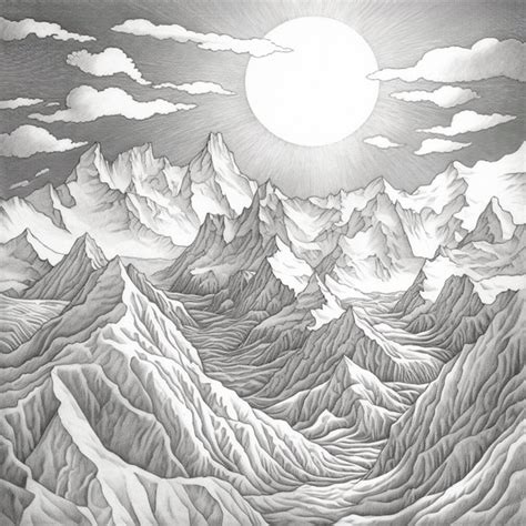 Premium AI Image | A drawing of a mountain scene with a sun in the sky generative ai