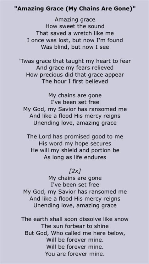 Amazing Grace My Chains Are Gone Lyric - LYRICE