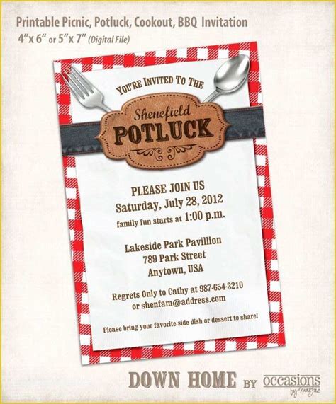 Thanksgiving Potluck Invitation Template Free Printable Of Printable Picnic Potluck Cookout Bbq ...