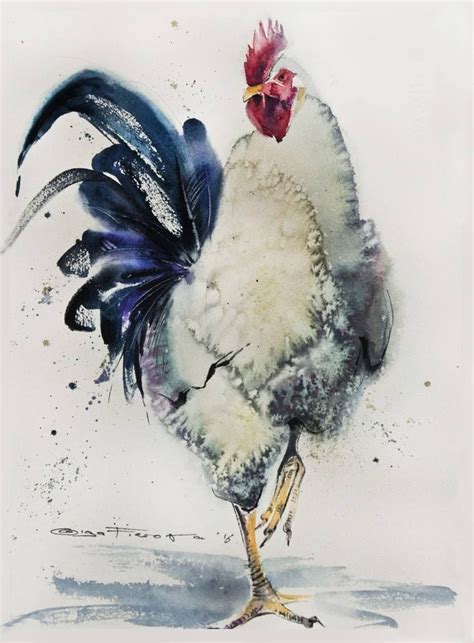 Olga Flerova | Watercolor rooster, Rooster art, Chicken art