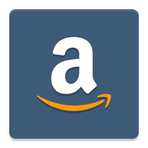 an amazon logo with the letter a in white on a blue square background and orange ribbon