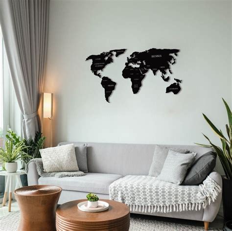 Black Metal World Map Wall Decor Large Wall Art Set Black - Etsy