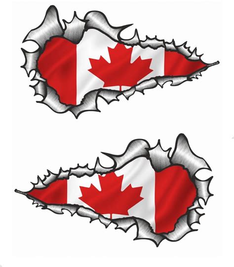 Long Pair Ripped Torn Metal Design With Canada Canadian Flag Motif External Vinyl Car Sticker ...