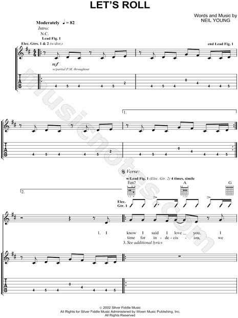 Neil Young "Let's Roll" Guitar Tab in D Major - Download & Print - SKU ...