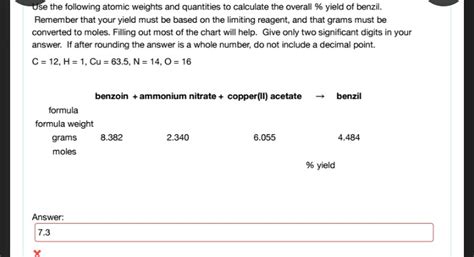 Solved Use the following atomic weights and quantities to | Chegg.com