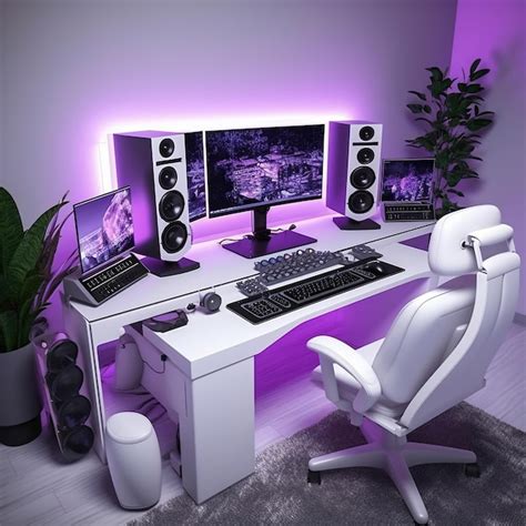 Premium AI Image | Gamer white room setup with a modern gaming computer Generative Ai