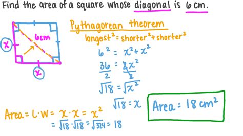 Question Video: Finding the Area of a Square given Its Diagonal Length | Nagwa