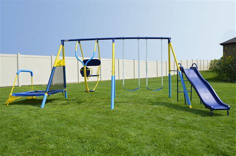 Metal Swing Set Heavy Duty Steel Frame Trampoline Slide Kids Toddler ...