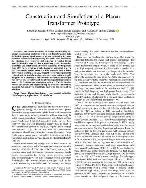 (PDF) Construction and Simulation of a Planar Transformer Prototype