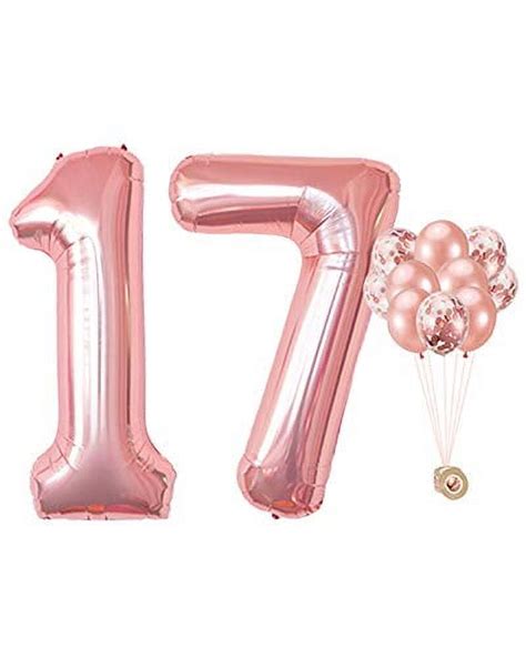 AULE 40 Inch Large 17 Number Balloons Rose Gold, Big Foil Number ...