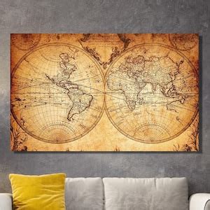 Old World Map Canvas Wall Art, Antique World Map Canvas Wall Art, Vintage World Map, Retro Wall ...