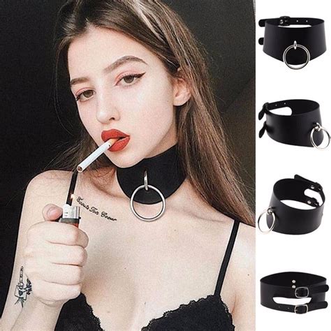 Sexy Gothic O Round Pendant Choker Belt Collar Leather Goth Choker ...