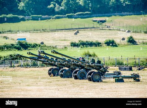 L118 Light Gun of the British Army. Setup in a field ready to fire ...