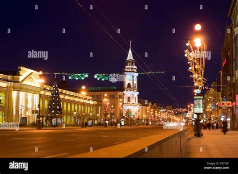 Nevsky Prospekt at night, Saint-Petersburg, Russia Stock Photo - Alamy