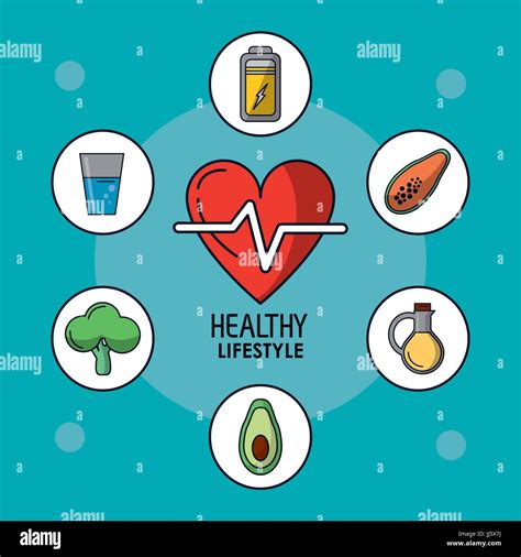 blue poster of healthy lifestyle with heart pulse and healthy icons around Stock Vector Image ...