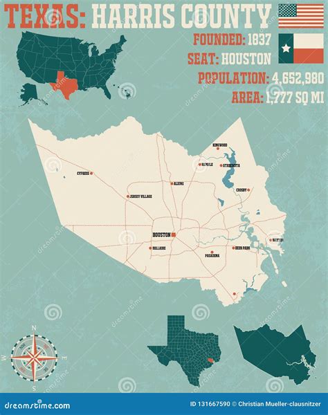 Map of Harris County in Texas Stock Vector - Illustration of united ...