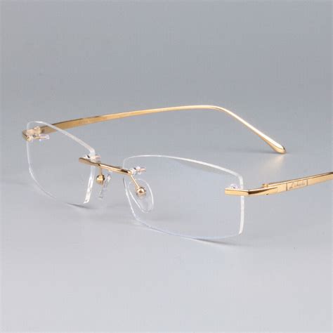 Brand Gold Pure Titanium Slim Eyewear Rimless Eyeglasses frame Men ...