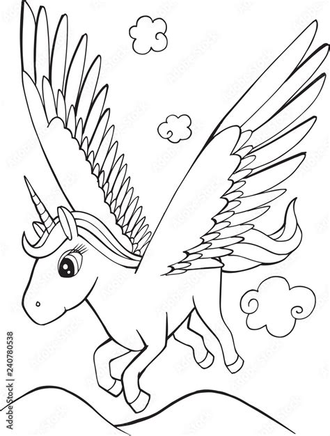 Cute Unicorn Pegasus Coloring page Vector Illustration Art Stock Vector | Adobe Stock