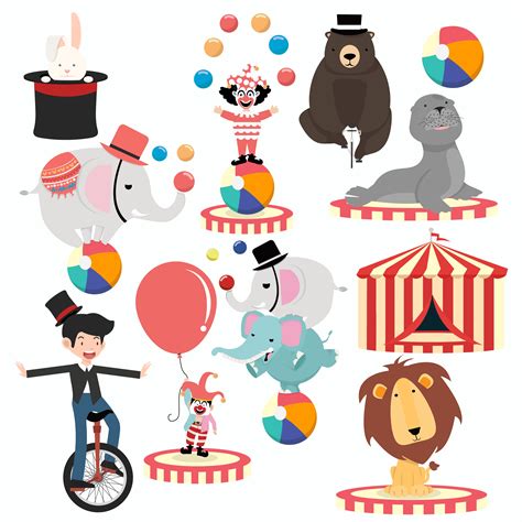 Lovely circus characters cartoon festival set 591094 Vector Art at Vecteezy